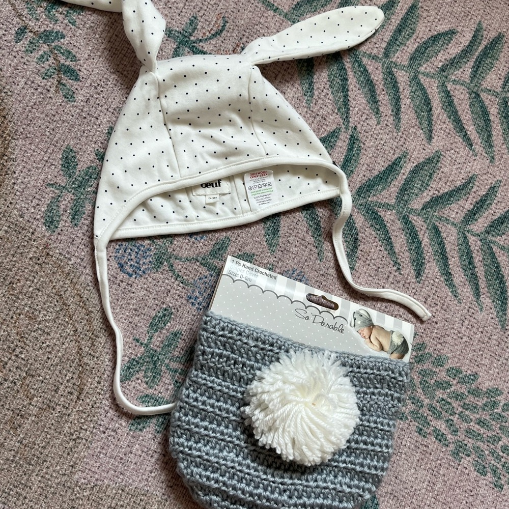 Polka dot bunny hat with knit diaper cover